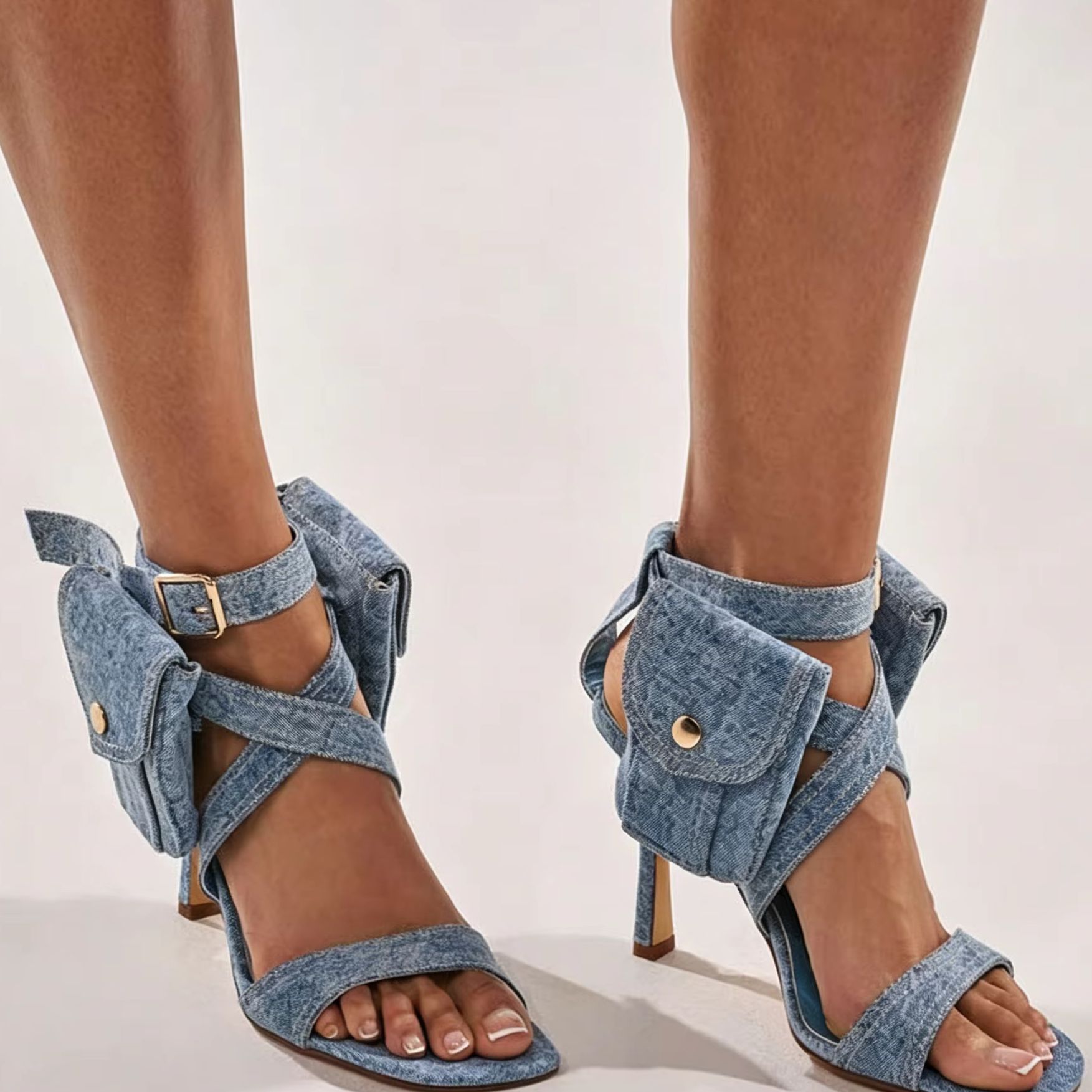 Women Blue Denim Pocket Ankle  - Street Fashion Y2K ulasan dan harga